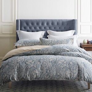 NEW West Elm Blue Cotton Floral Botanical Queen / King Bedding Duvet & Sham Set